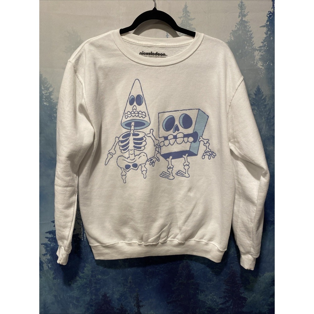 Nickelodeon Spongebob Patrick Skeleton Graphic Sweatshirt Cream Crewneck Size Sm